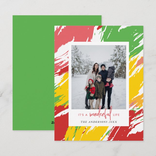 Festive Colour Splashes Photo Christmas Holiday Card (Front/Back)