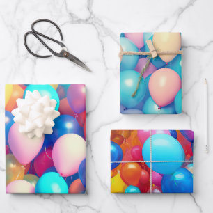 Festive Colourful Balloon Themed Party Wrapping Paper Sheet