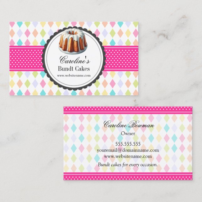 Festive Colourful Bundt Cake Business Card (Front/Back)