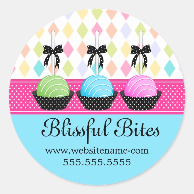 Festive Colourful Cake Pops Bakery Box Seals (Front)