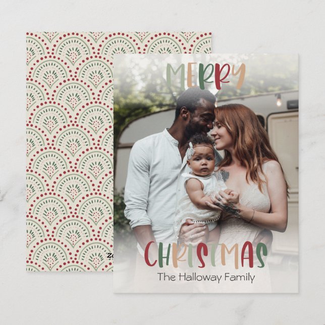 Festive Colourful Christmas Bright Full Photo Holiday Card (Front/Back)