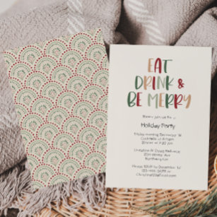 Festive Colourful Christmas Eat Drink And Be Merry Invitation