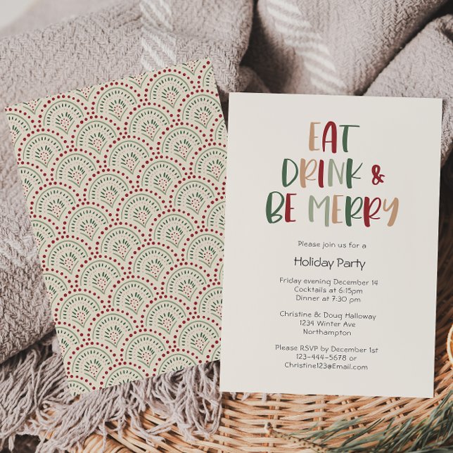 Festive Colourful Christmas Eat Drink And Be Merry Invitation (Creator Uploaded)
