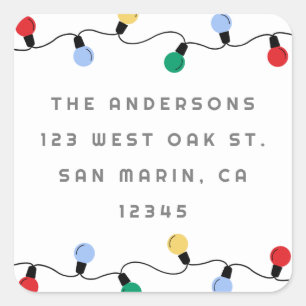 Festive Colourful Christmas Lights Return Address Square Sticker