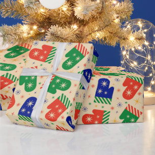 Festive Colourful Christmas Mittens  Wrapping Paper