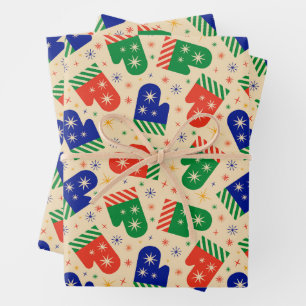 Festive Colourful Christmas Mittens  Wrapping Paper Sheet