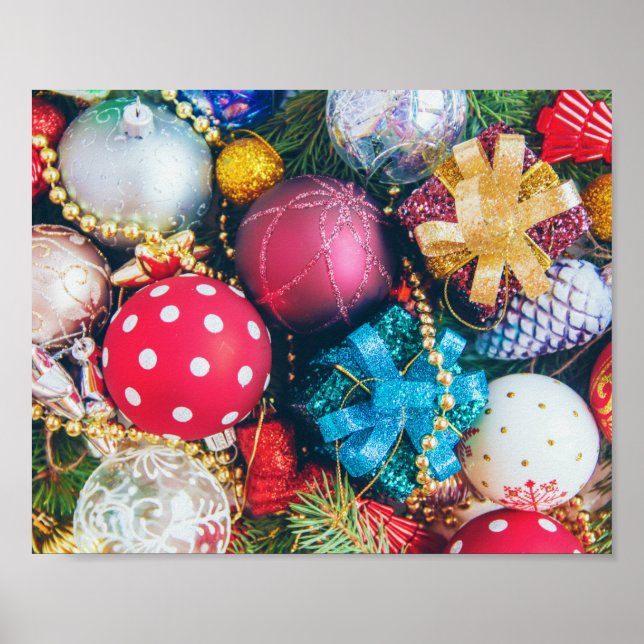 Festive Colourful Christmas Ornaments, Decorations (Front)