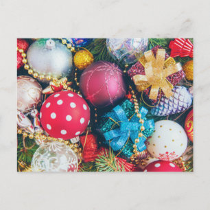 Festive Colourful Christmas Ornaments, Decorations Holiday Postcard