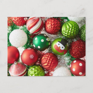 Festive Colourful Christmas Ornaments Holiday Postcard