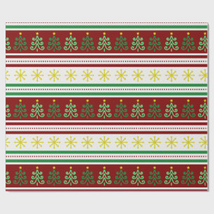 Festive, Colourful Christmas Trees and Snowflakes  Wrapping Paper
