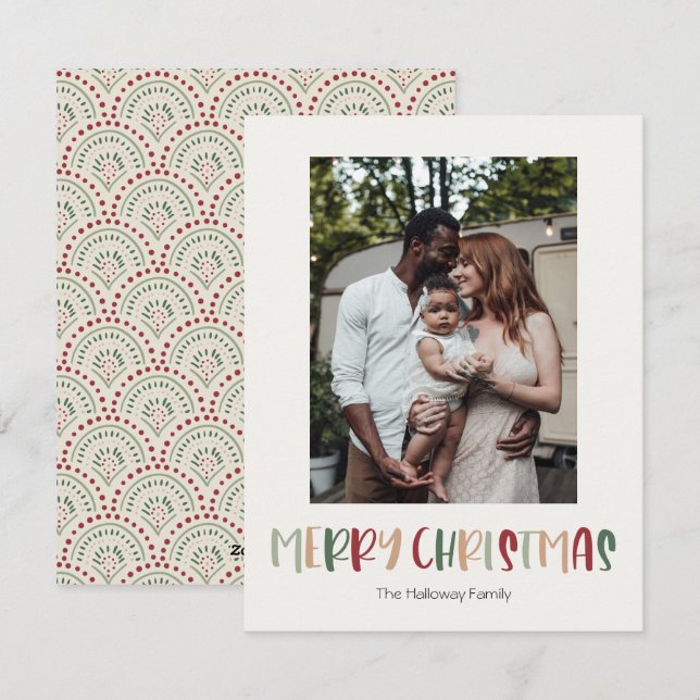 Festive Colourful Christmas Vertical Single Photo Holiday Card (Front/Back)
