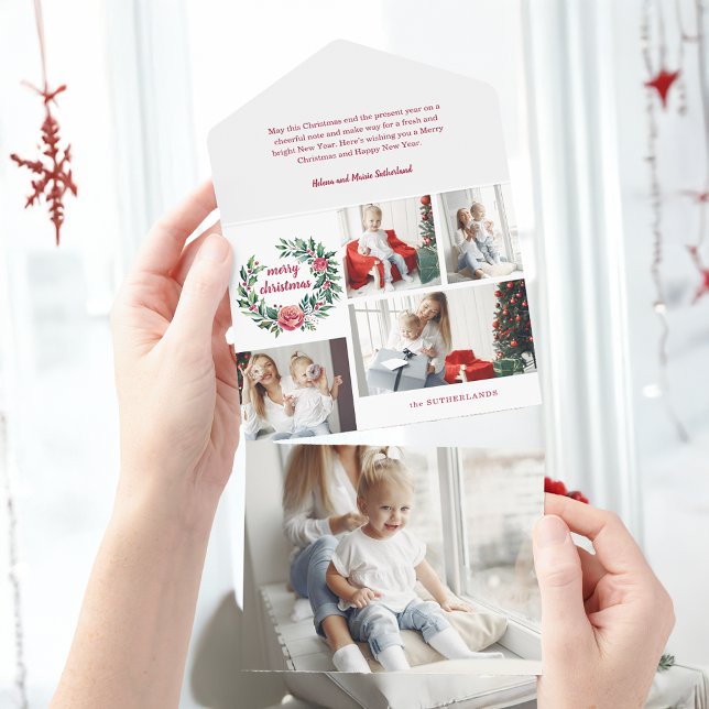 Festive Colourful Christmas Wreath Photo Collage All In One Invitation (Creator Uploaded)