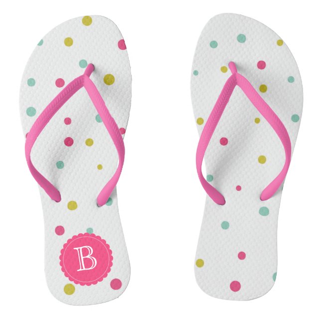 Festive Colourful Confetti Dots Pattern Monogram Flip Flops (Footbed)