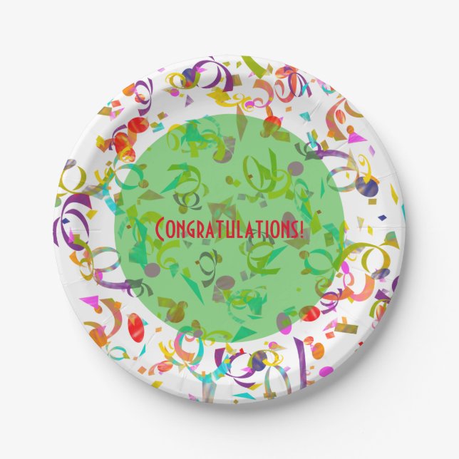 Festive Colourful Confetti Party Artwork Custom Paper Plate (Front)
