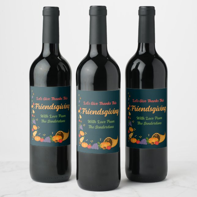Festive Colourful Cornucopia Friendsgiving Party  Wine Label (Bottles)