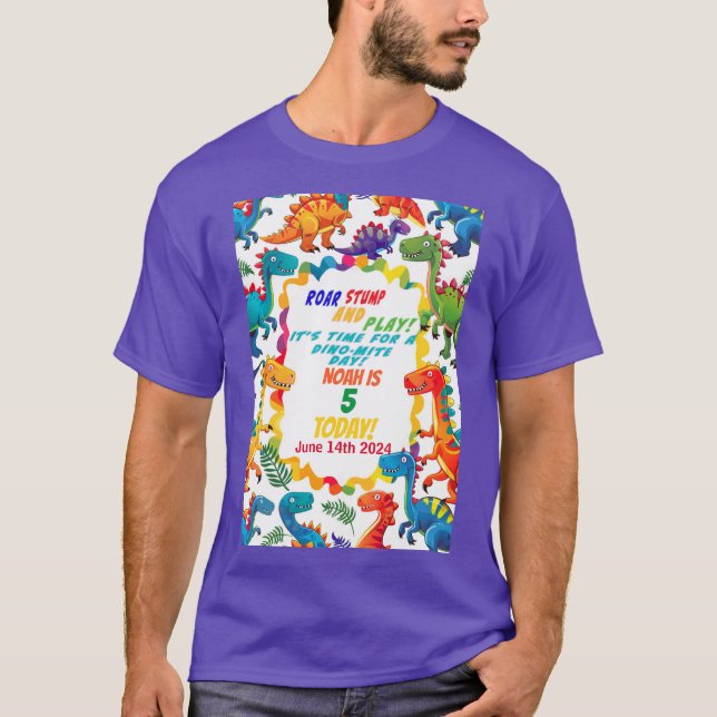 Festive Colourful Dinosaur Birthday Party T-Shirt (Front)