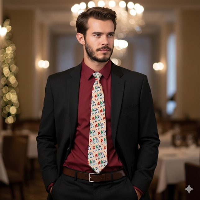 Festive Colourful Funny Gnomes Snowflakes Tie (Gnome for the Holidays Necktie Cover Photo)