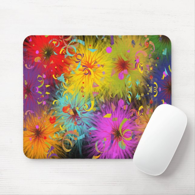 Festive Colourful Fuzzy Splat and Party Confetti Mouse Mat (With Mouse)