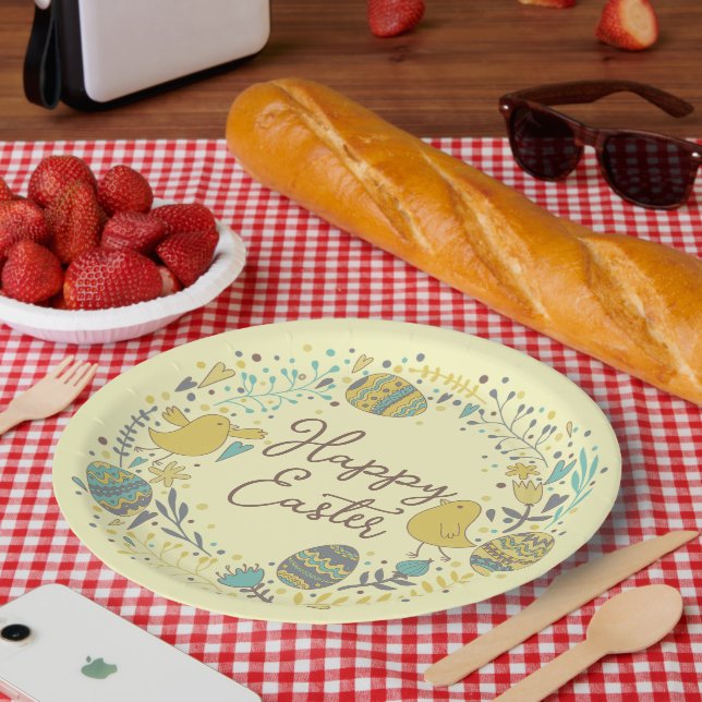 Festive Colourful Happy Easter Chicks & Wreath Paper Plate (Picnic)