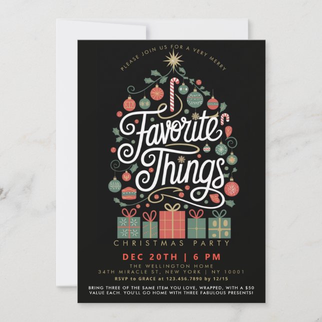 Festive Colourful Holiday Favourite Things Party Invitation (Front)