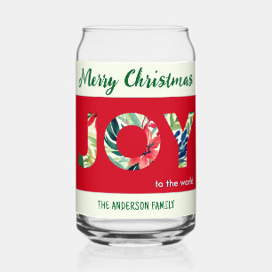 Festive Colourful Joy to the World Merry Christmas Can Glass