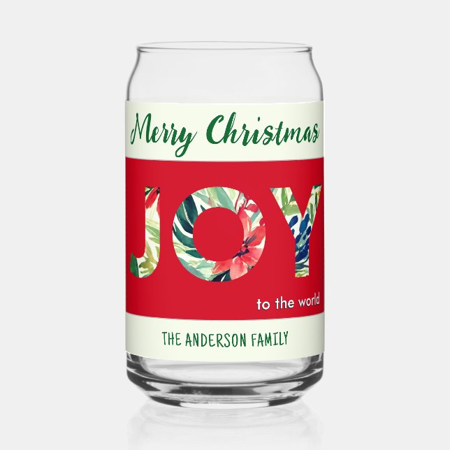 Festive Colourful Joy to the World Merry Christmas Can Glass (Front)