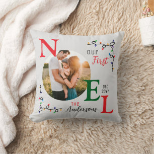 Festive Colourful Keepsake Family Photo First Noel Cushion