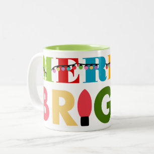 Festive Colourful Merry & Bright Christmas Lights Two-Tone Coffee Mug