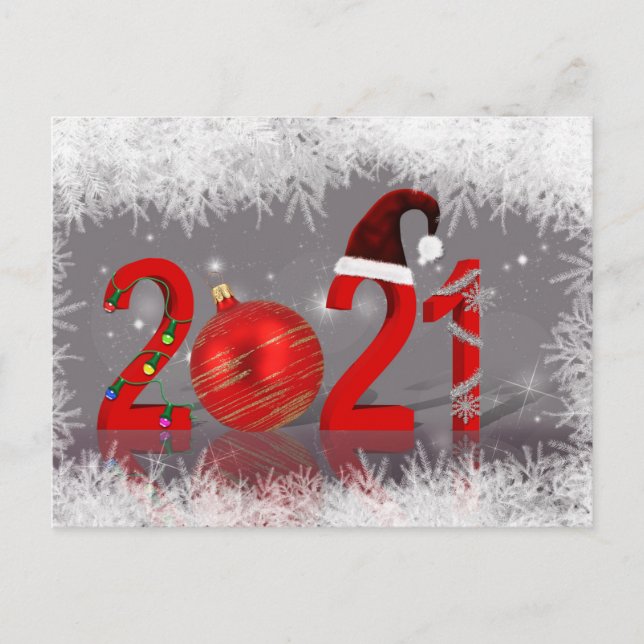 Festive Colourful Merry Christmas New Year 2021 Holiday Postcard (Front)