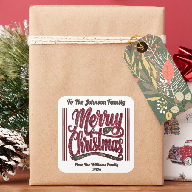 Festive Colourful Merry Christmas Square Sticker (Holiday)