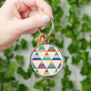 Festive Colourful Patchwork Christmas Triangles Key Ring