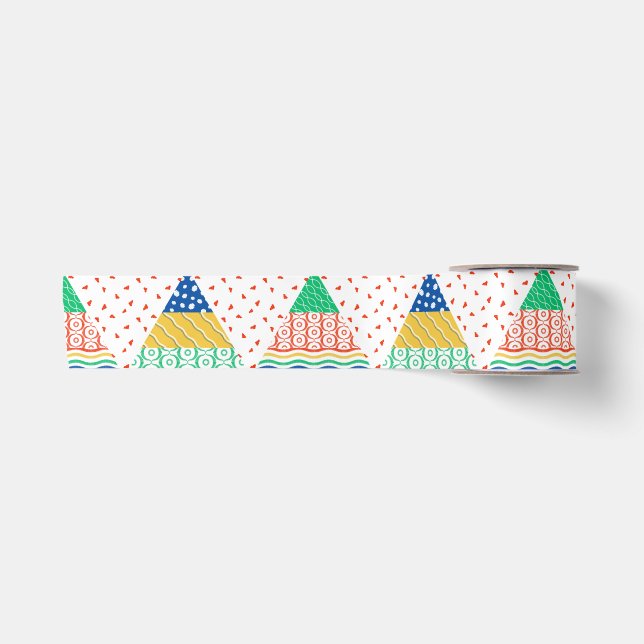 Festive Colourful Patchwork Christmas Triangles Satin Ribbon (Front)