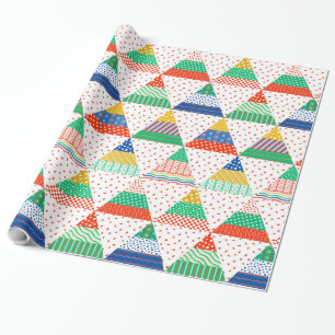 Festive Colourful Patchwork Christmas Triangles Wrapping Paper