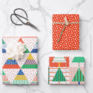 Festive Colourful Patchwork Christmas Triangles Wrapping Paper Sheet