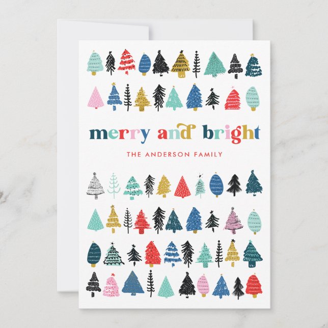 Festive Colourful Trees Holiday Non-Photo Card (Front)