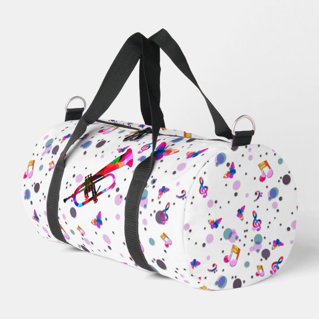 Festive Colourful Trumpet Music Splash  Duffle Bag (Left Corner)