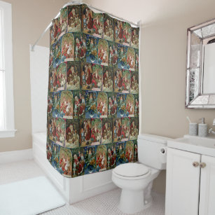 Festive Colourful Victorian Christmas Card Collage Shower Curtain