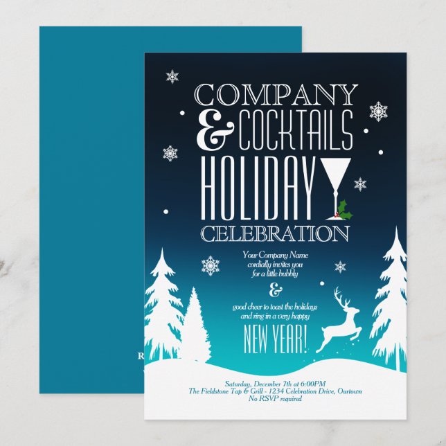Festive Company Holiday Cocktail Party Invitation (Front/Back)
