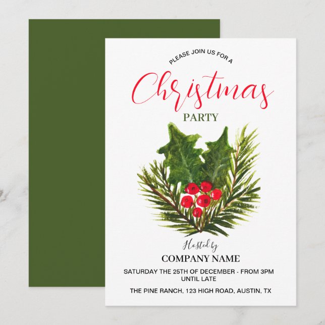 Festive Company Office Corporate Christmas Party  Invitation (Front/Back)