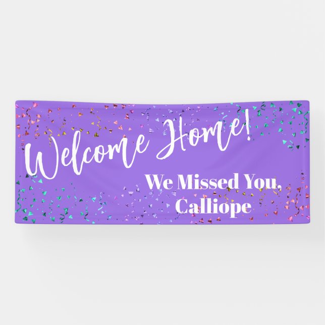 Festive Confetti Light Purple Welcome Home Banner (Horizontal)