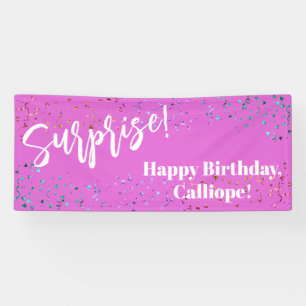 Festive Confetti Surprise Birthday Party Pink Banner