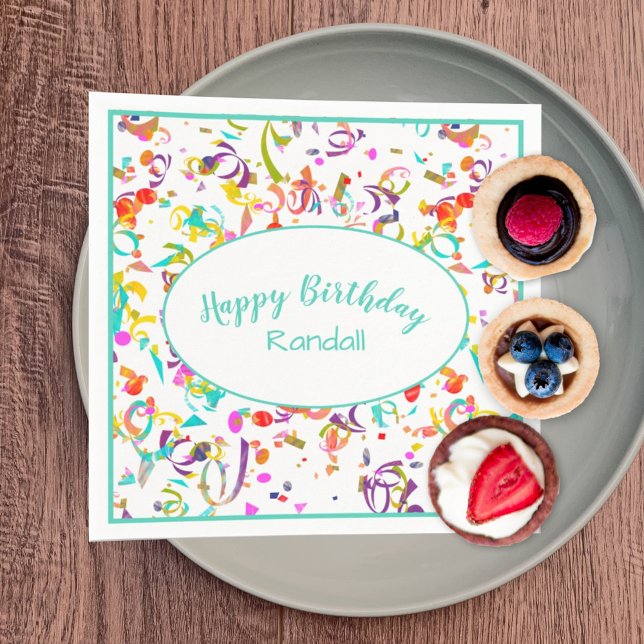 Festive Confetti Toss Happy Birthday Celebration Napkin (Creator Uploaded)