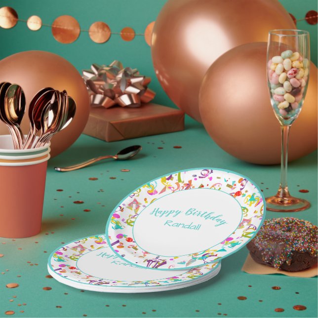Festive Confetti Toss Happy Birthday Party Paper Plate (Multi)
