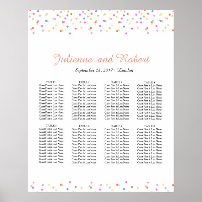 Festive Confetti Wedding Seating Chart (Front)