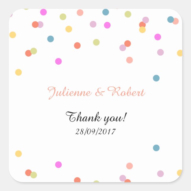 Festive Confetti Wedding Thank You Favor Sticker (Front)
