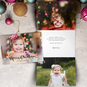 Festive Cool Modern Script Multiphoto Tri-Fold Holiday Card
