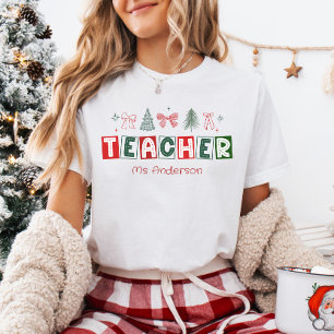 Festive Coquette Christmas Teacher T-Shirt