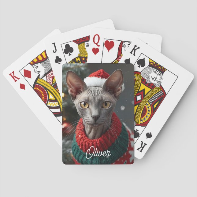Festive Cornish Rex Cat Christmas Personalised  Playing Cards (Back)