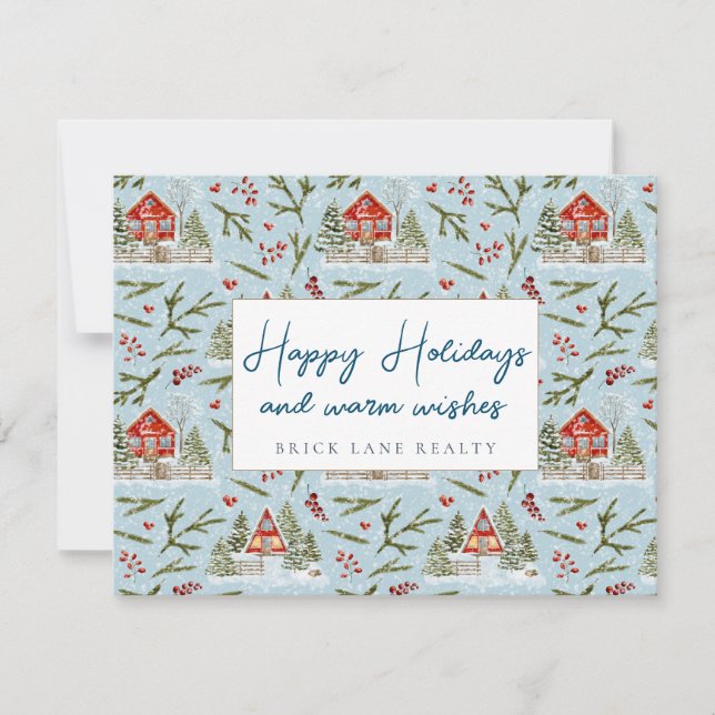 Festive Cosy Cabin Happy Holidays Realty Holiday Card (Front)