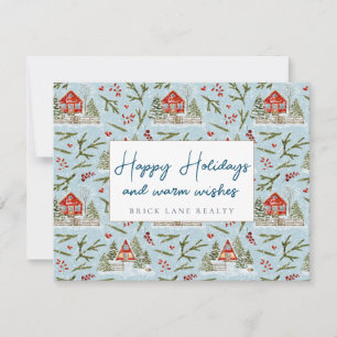 Festive Cosy Cabin Happy Holidays Realty Holiday Card